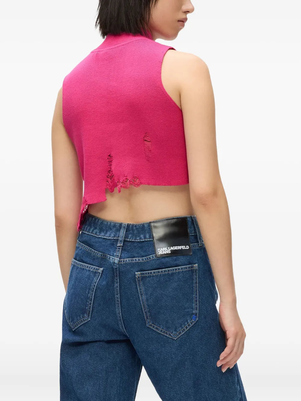 Sleeveless Crop Top with High Neckline
