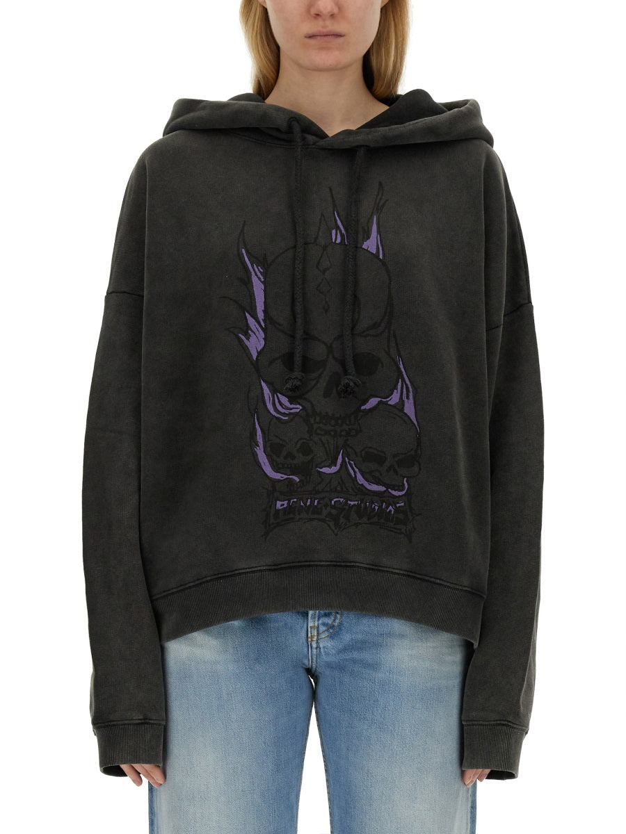 Skull Print Oversized Sweatshirt With Dropped Shoulders