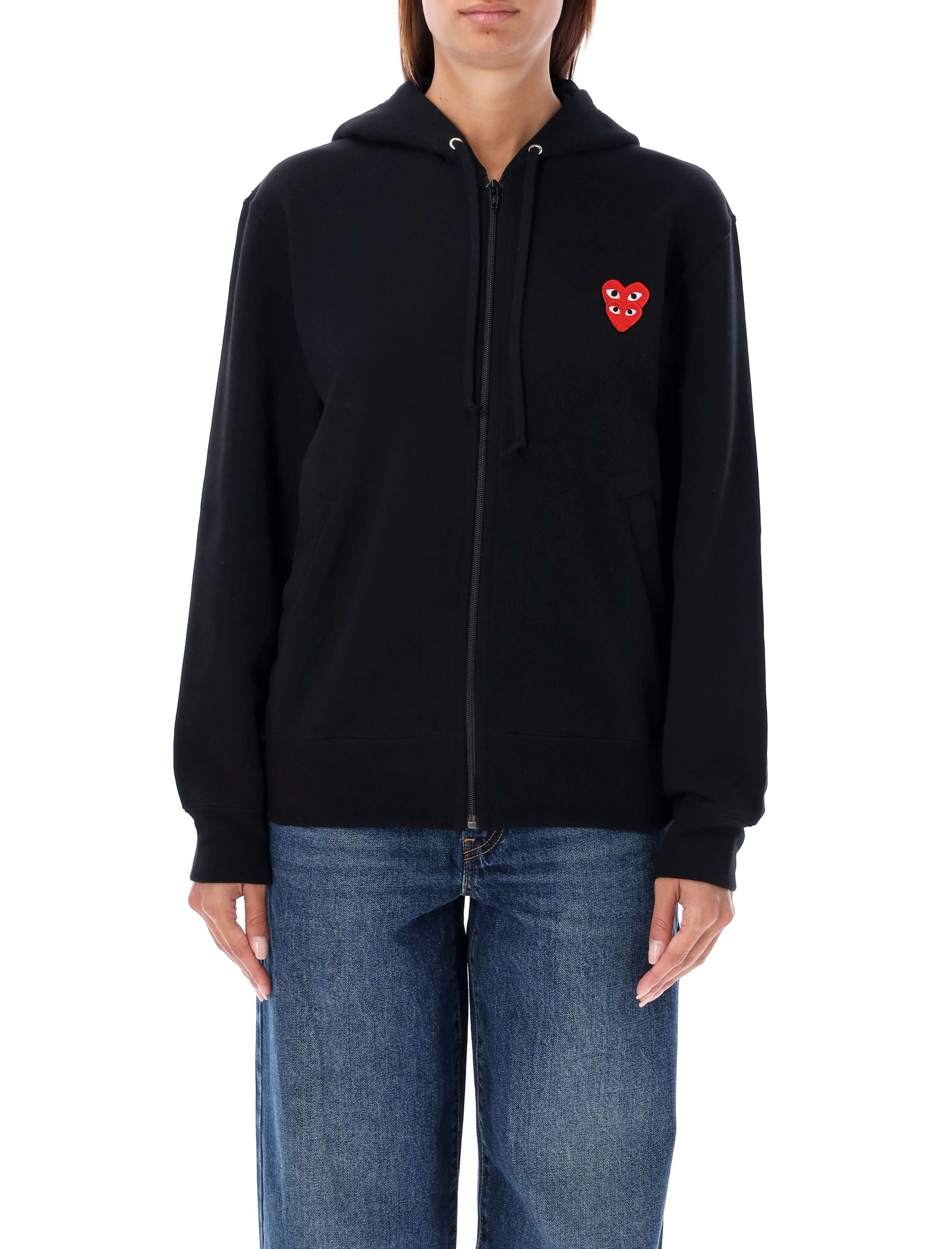 Zipped Hoodie With Double Heart Patch