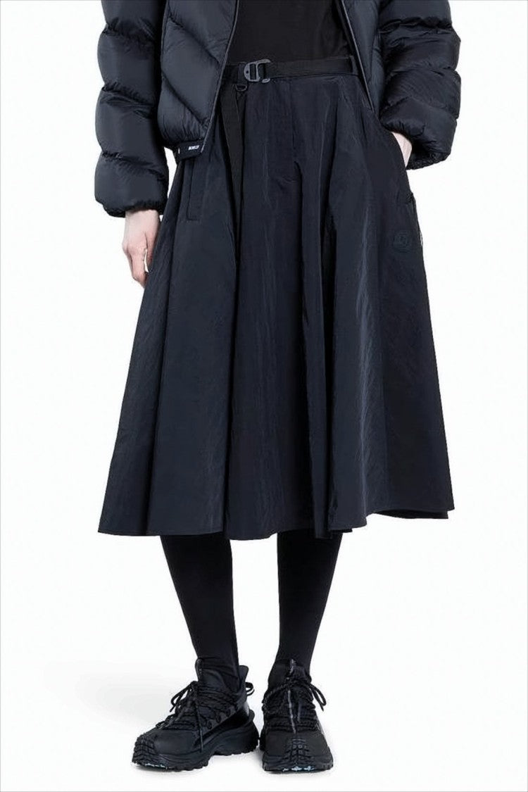 Flared Midi Skirt With Belted Waist And Side Pockets