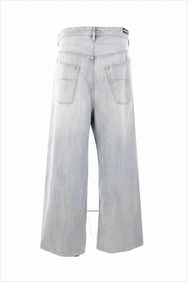 Wide-Leg Cropped Denim Pants with Drawstring Waistband