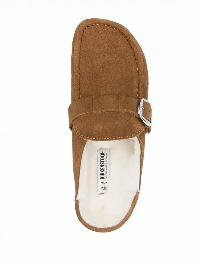 Brown Suede Mule with Silver Buckle