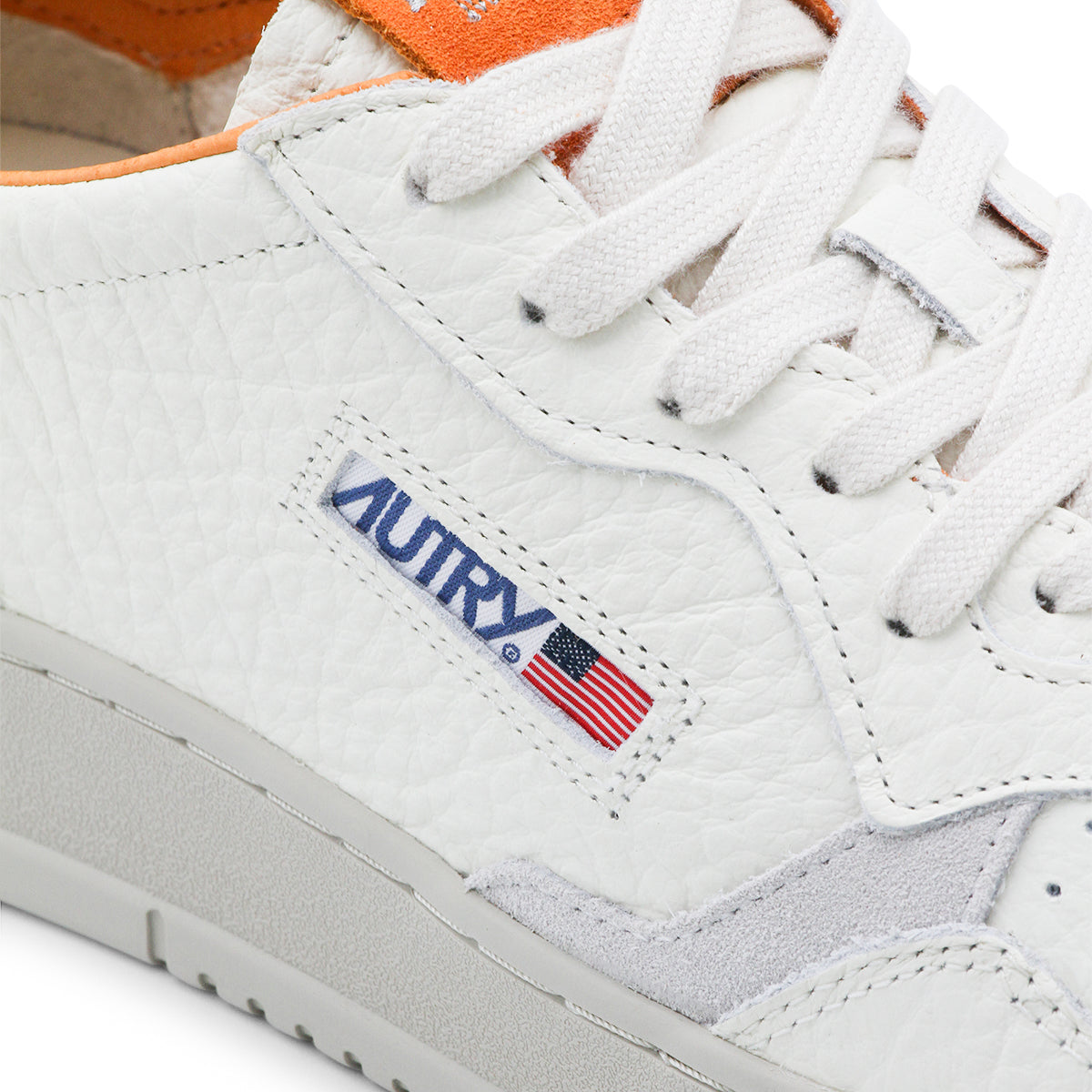 Low-Top White and Orange Leather Sneakers