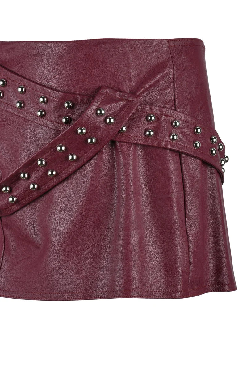 Faux Leather Mini Skirt - Red