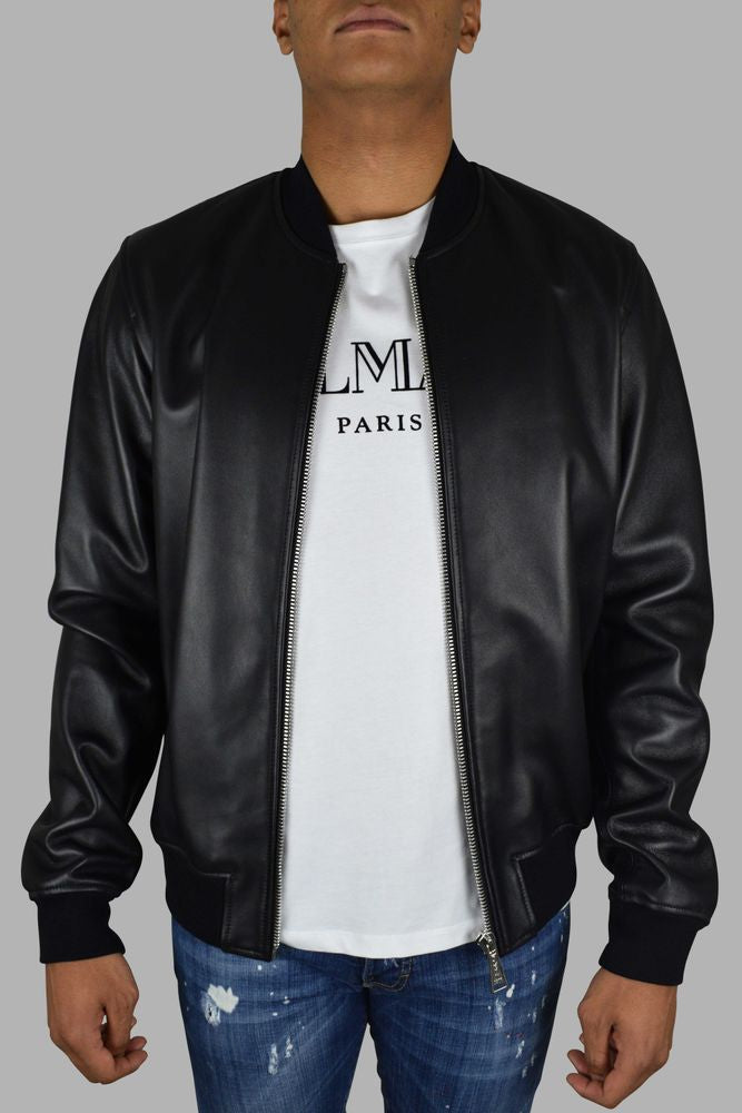 Black Leather Bomber Jacket