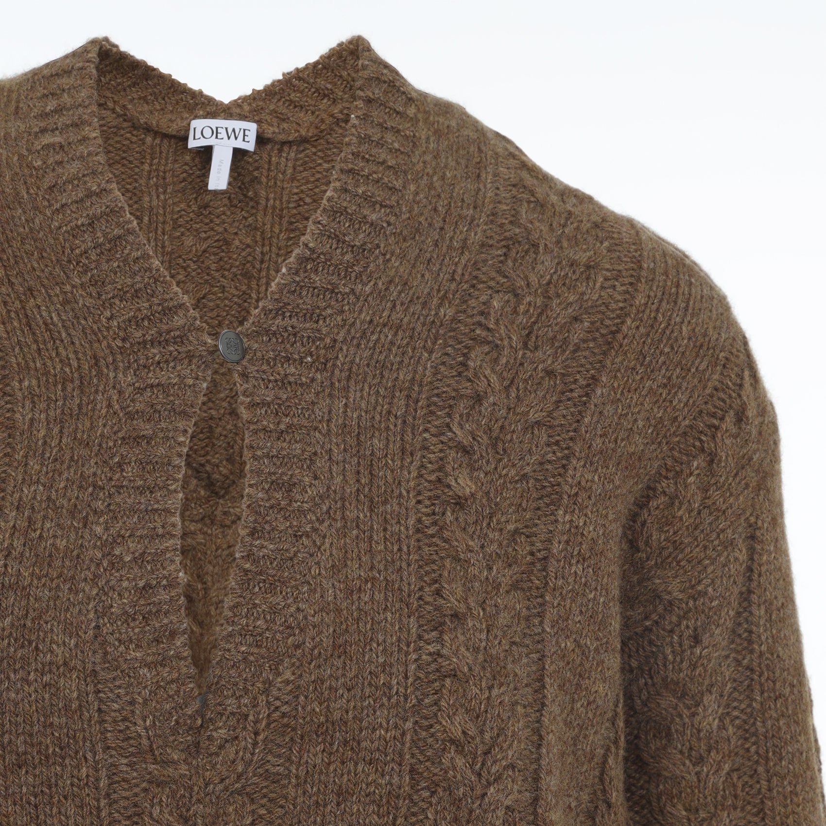 Cable Knit Sweater with Calfskin Accents