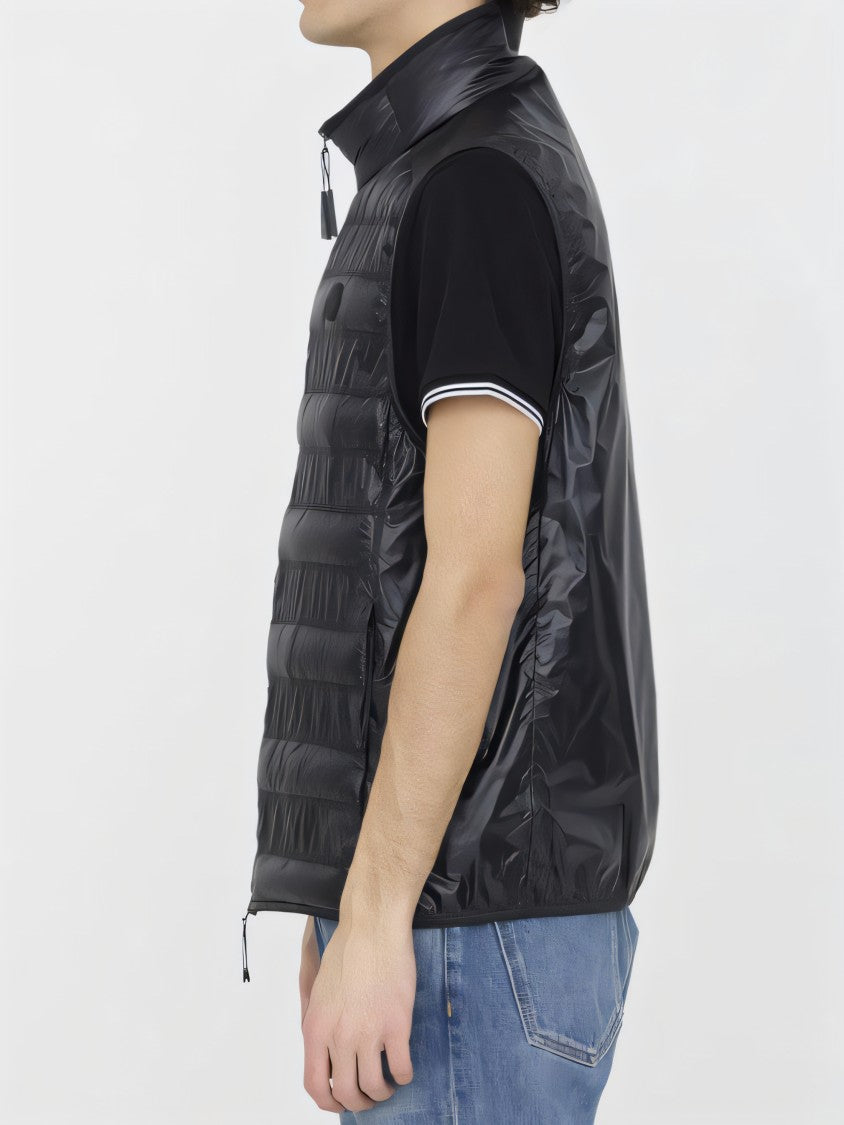 Quilted Black Vest With High Collar