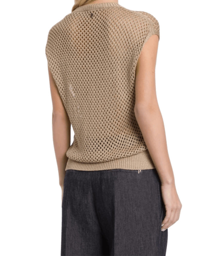 Beige Cotton Blend Gilet