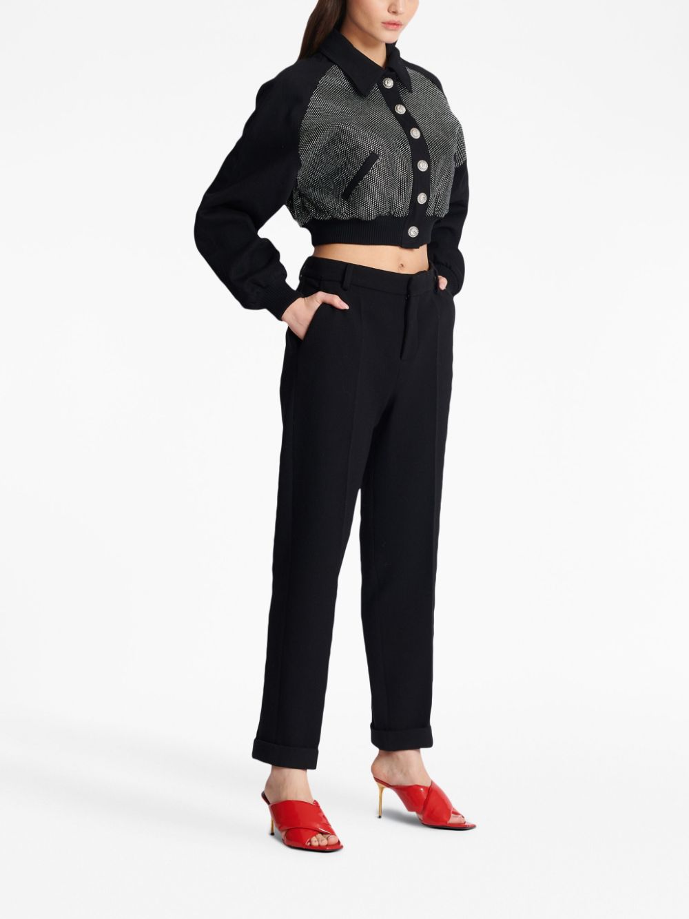 High-Waisted Tapered-Leg Trousers with Cuffed Hems