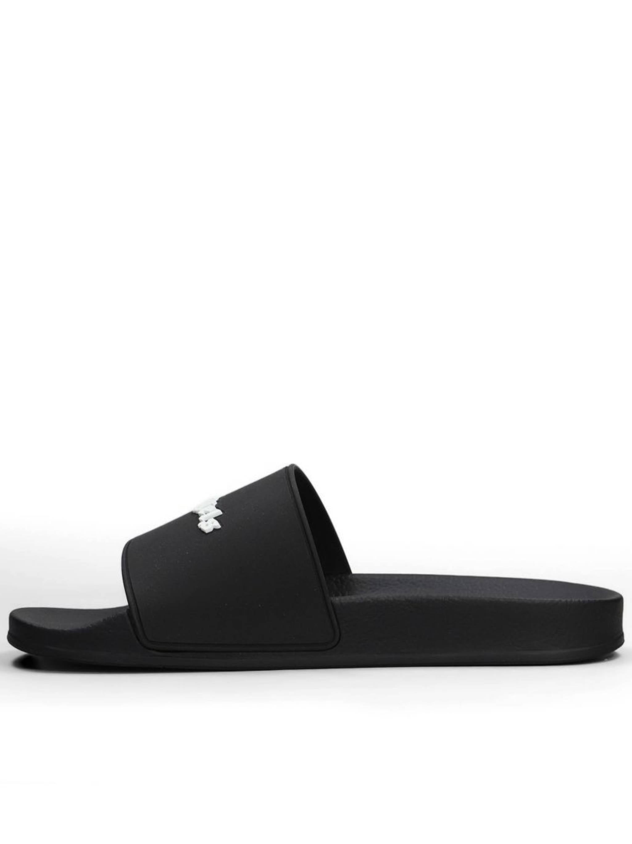 Black Classic Logo Sliders Logo Sandals