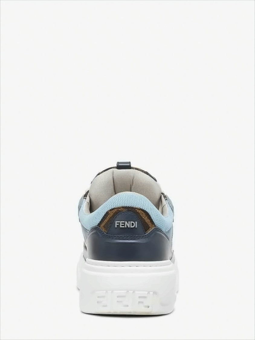 Layered Blue And White Low-Top Sneakers With Monogram Accents