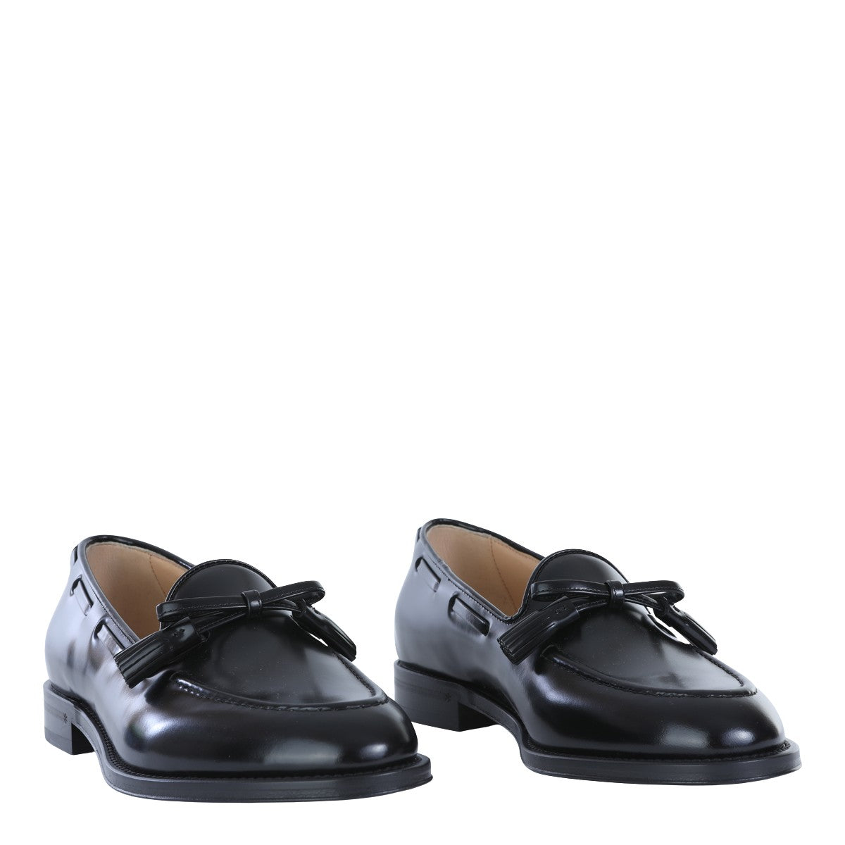 Polished Black Leather Loafers with Decorative Tassels