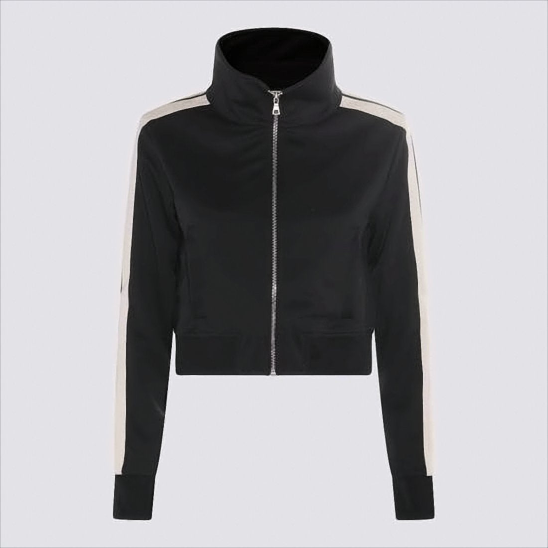 Cropped Black Jacket with High Stand Collar