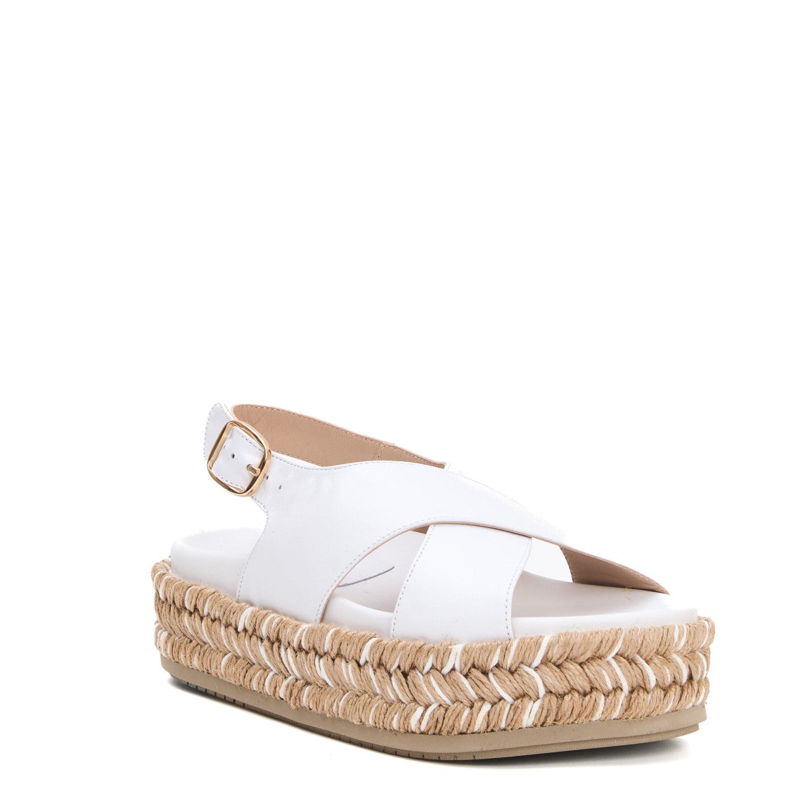 White Leather Rope Wedge
