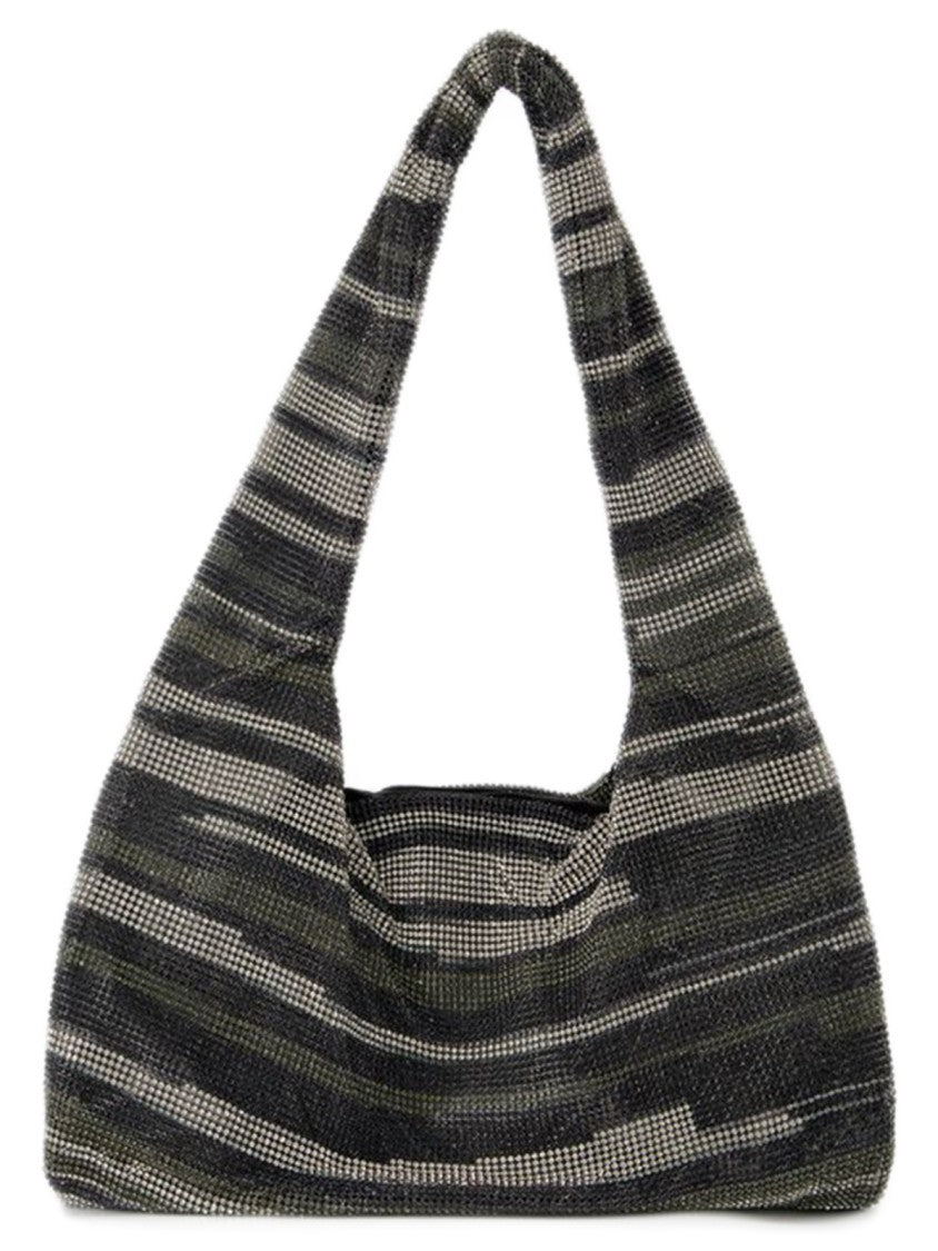 Crystal Mesh Armpit Hobo Bag  - Black Stripes - Strass