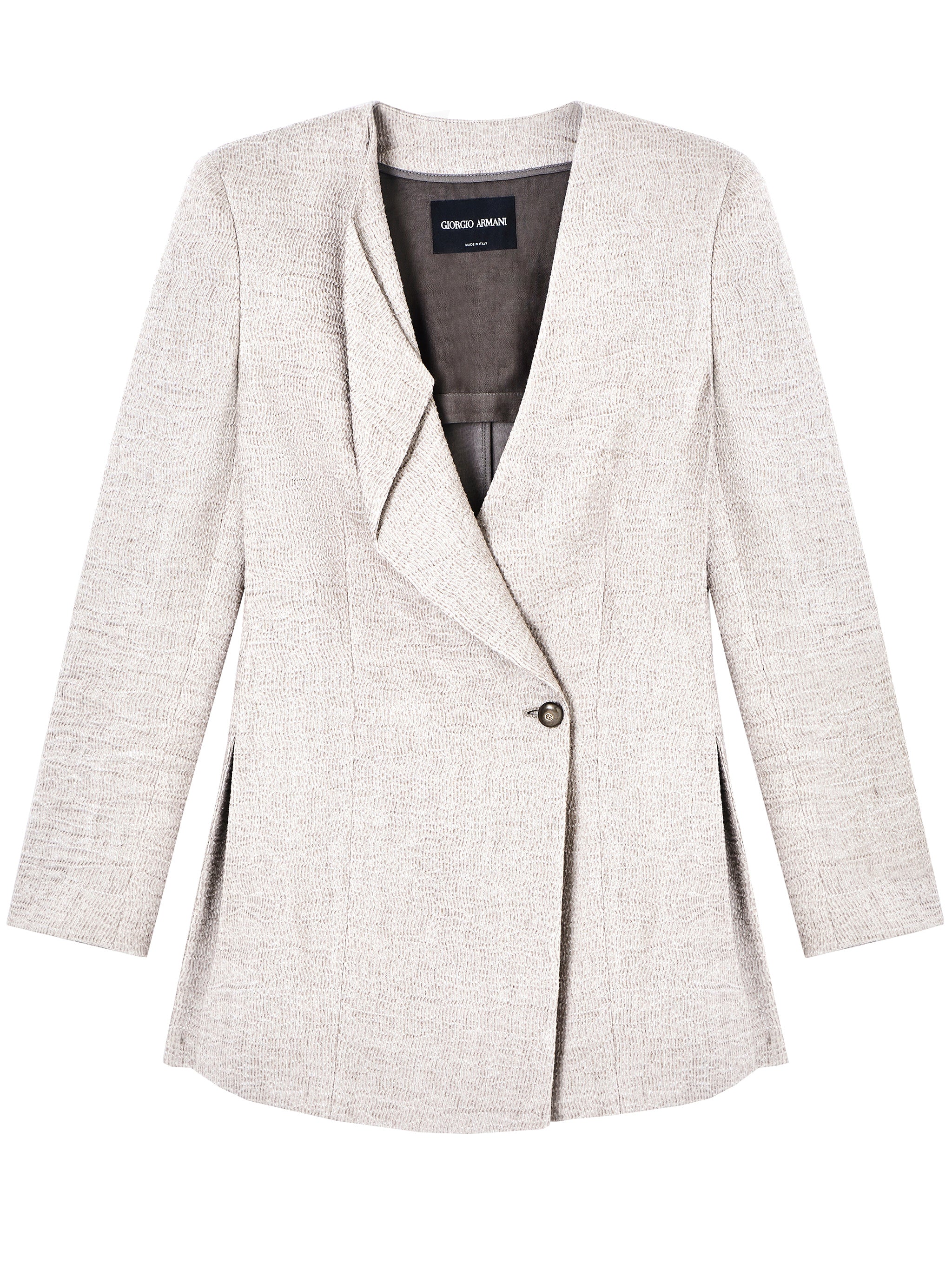Tailored Textured Single-Button Woven Blazer