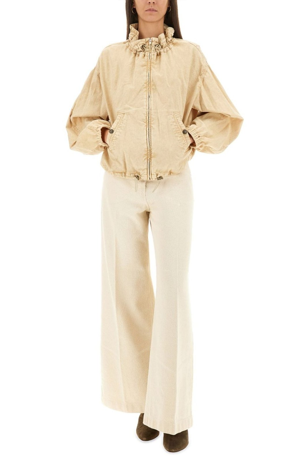 Cropped Jacket with Gathered Collar