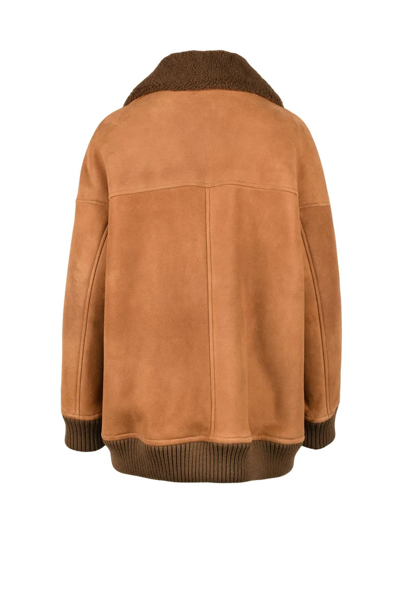 Suede Jacket Fur Lining - Brown