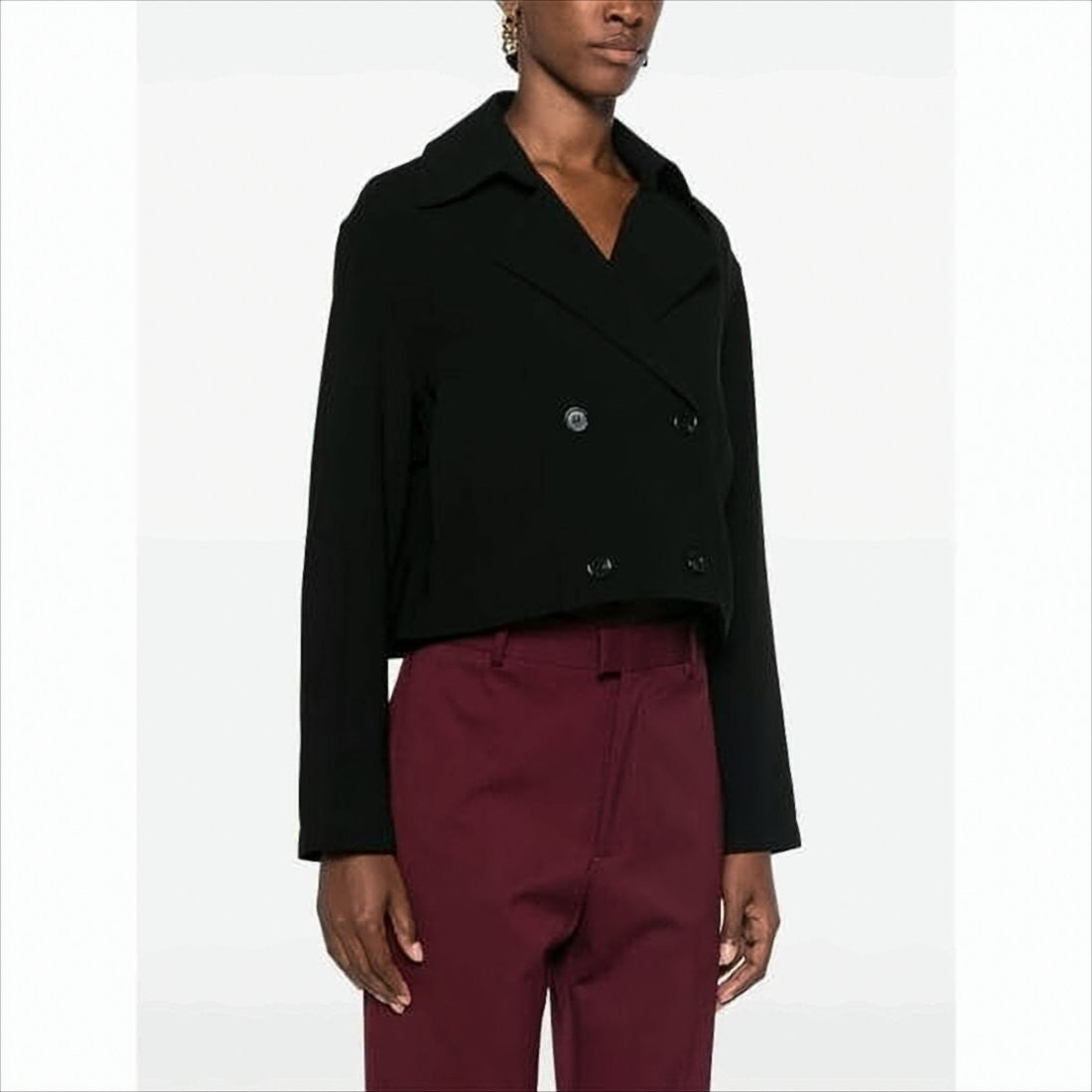 Cropped Double-Breasted Jacket with Wide Lapel and Structured Fit