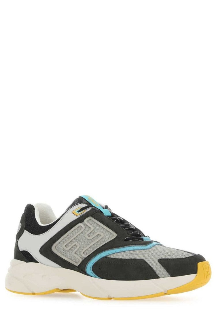 Layered Grey Calf Leather Sneakers With Textured Panels