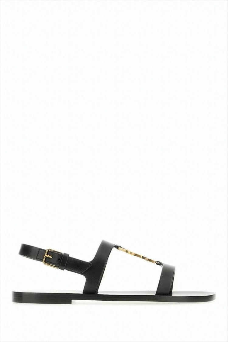Flat Lambskin Sandals with Gold-tone Metal Detail