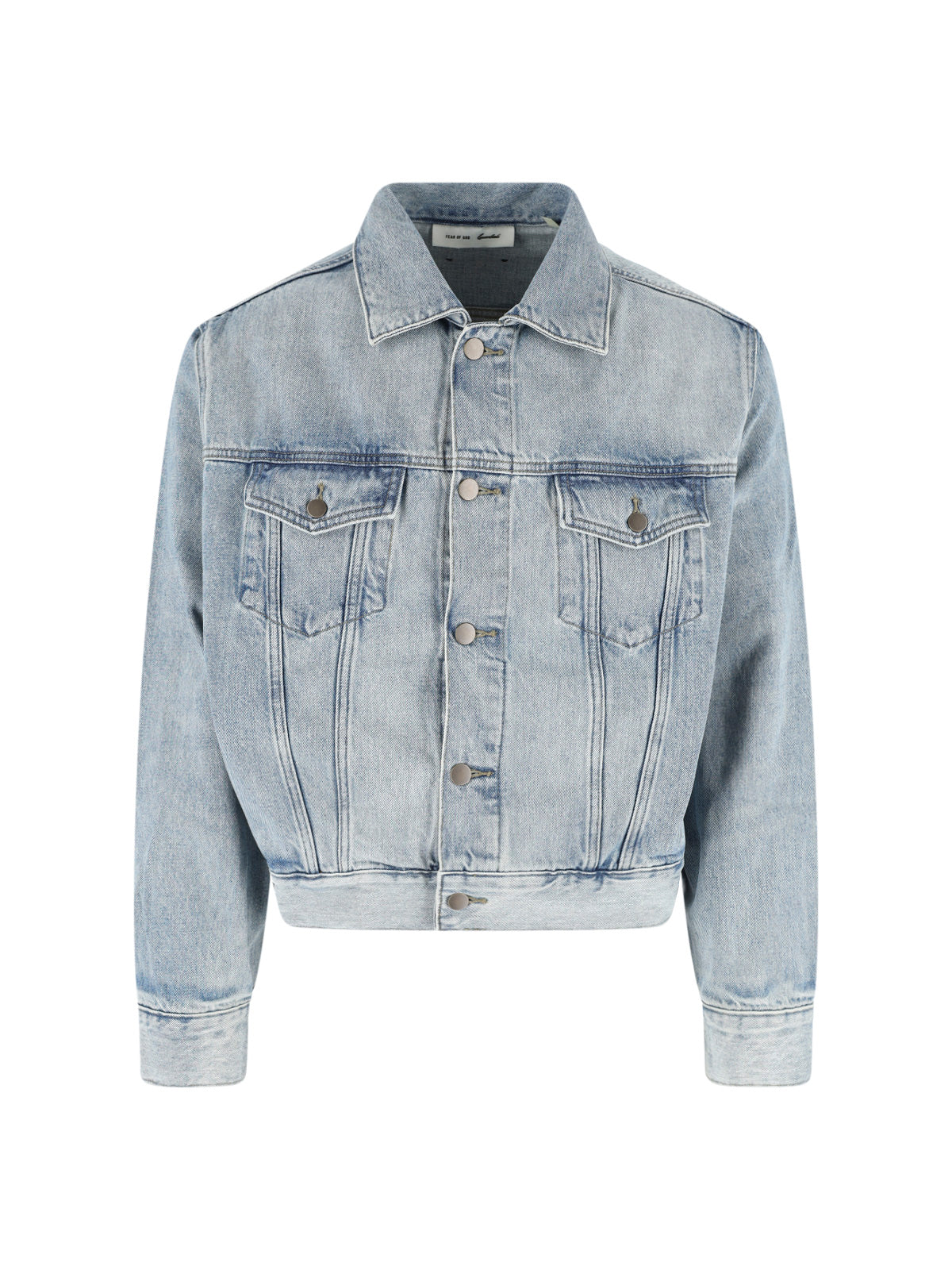 Light Washed Cropped Denim Jacket With Classic Collar