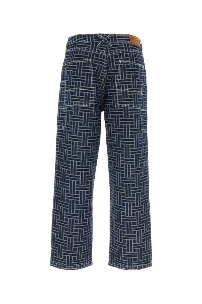 Geometric Pattern Blue Denim Jeans With Classic Five-Pocket Design