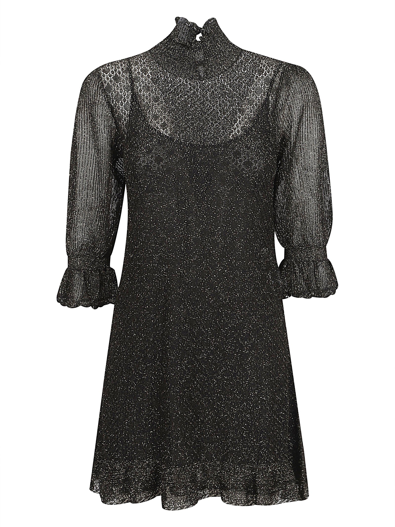 High-Neck Mini Dress with Ruffled Hem