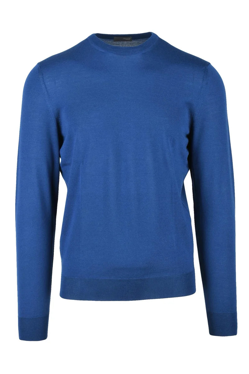 Crew Neck Merino Wool Sweater - Blue