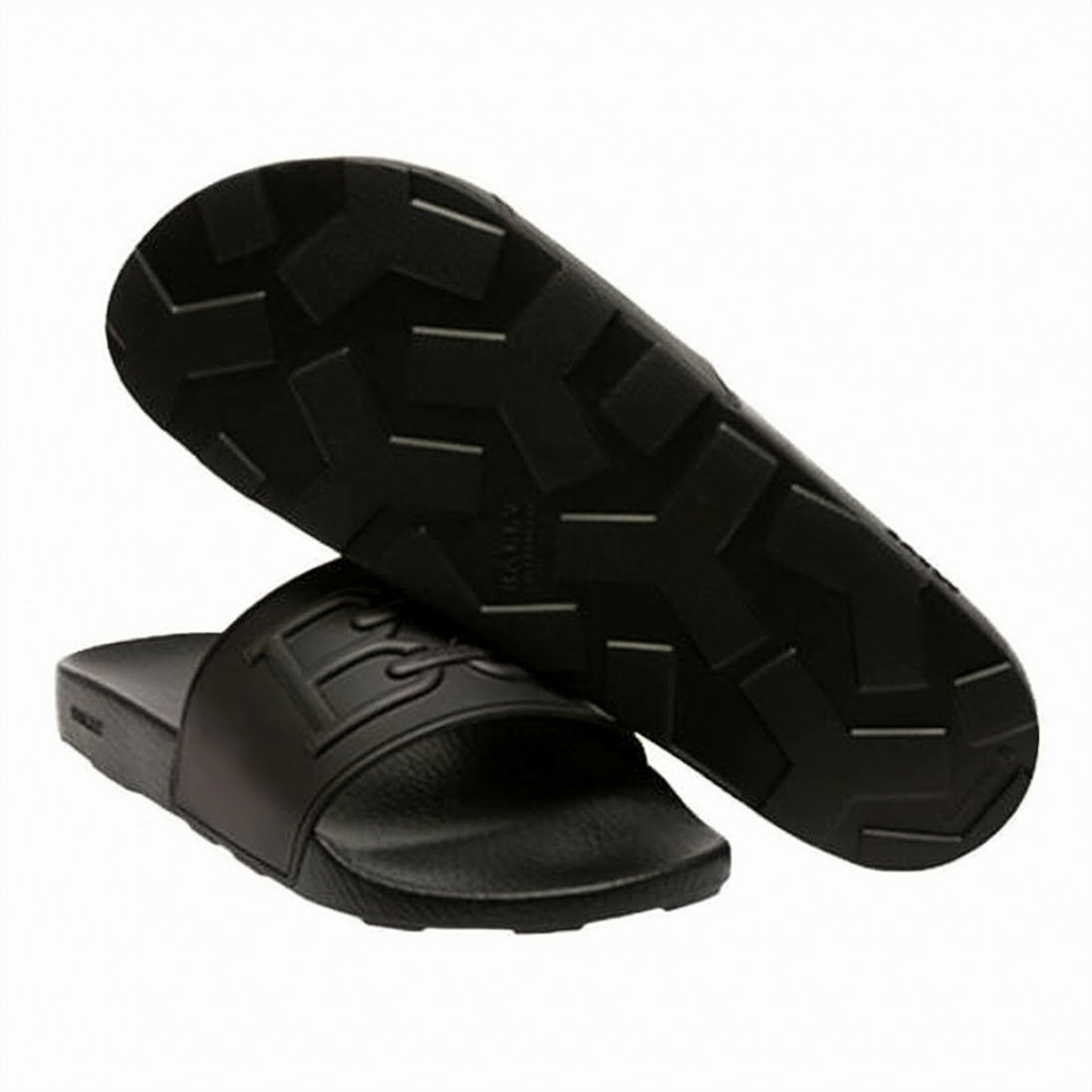 Black Slip-On Mule Sandals with Embossed Logo