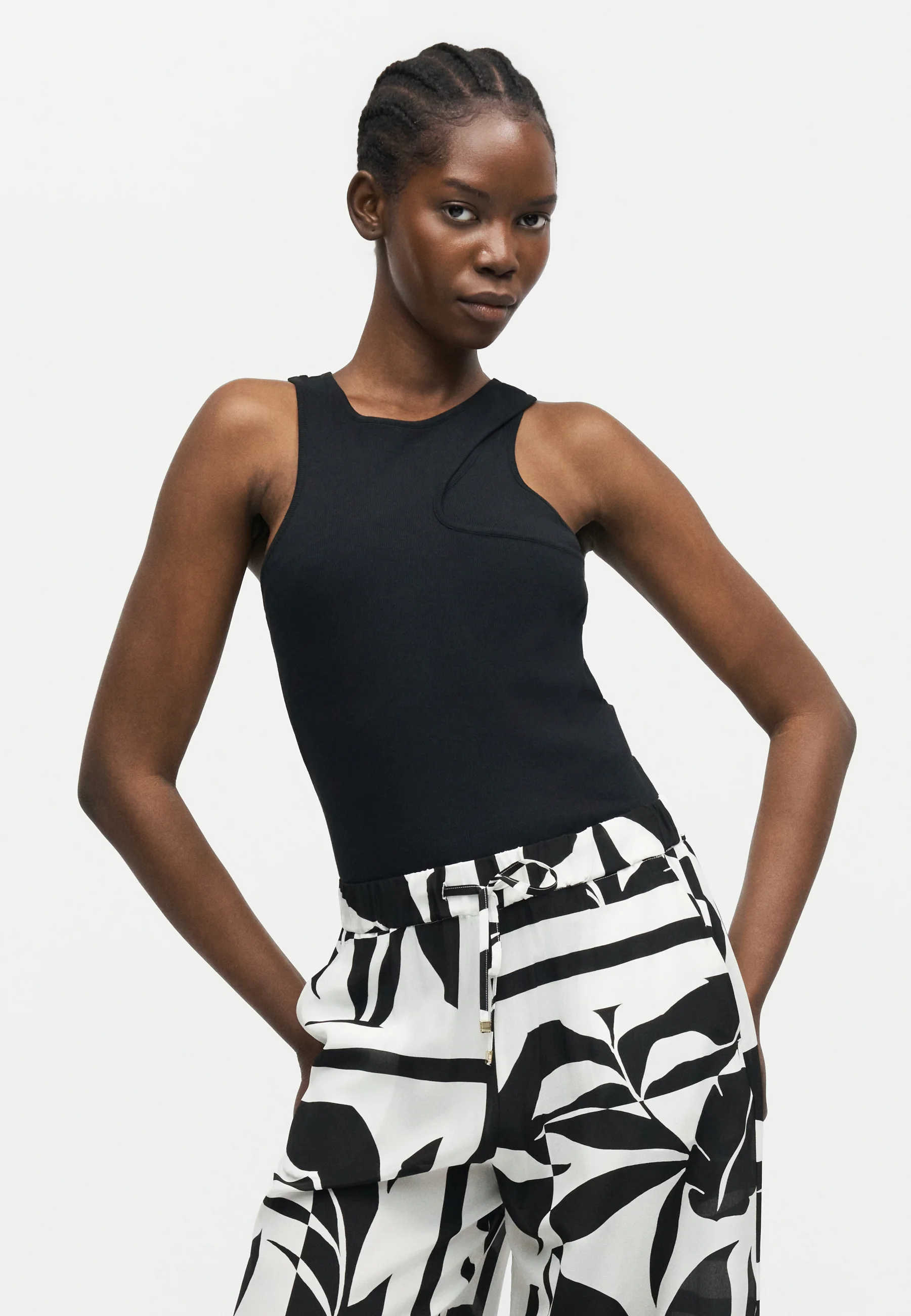 Wide-Leg Pants with Abstract Leaf Print