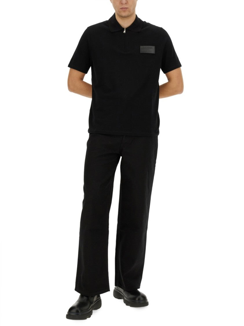 Black Polo Shirt With Zippered Collar
