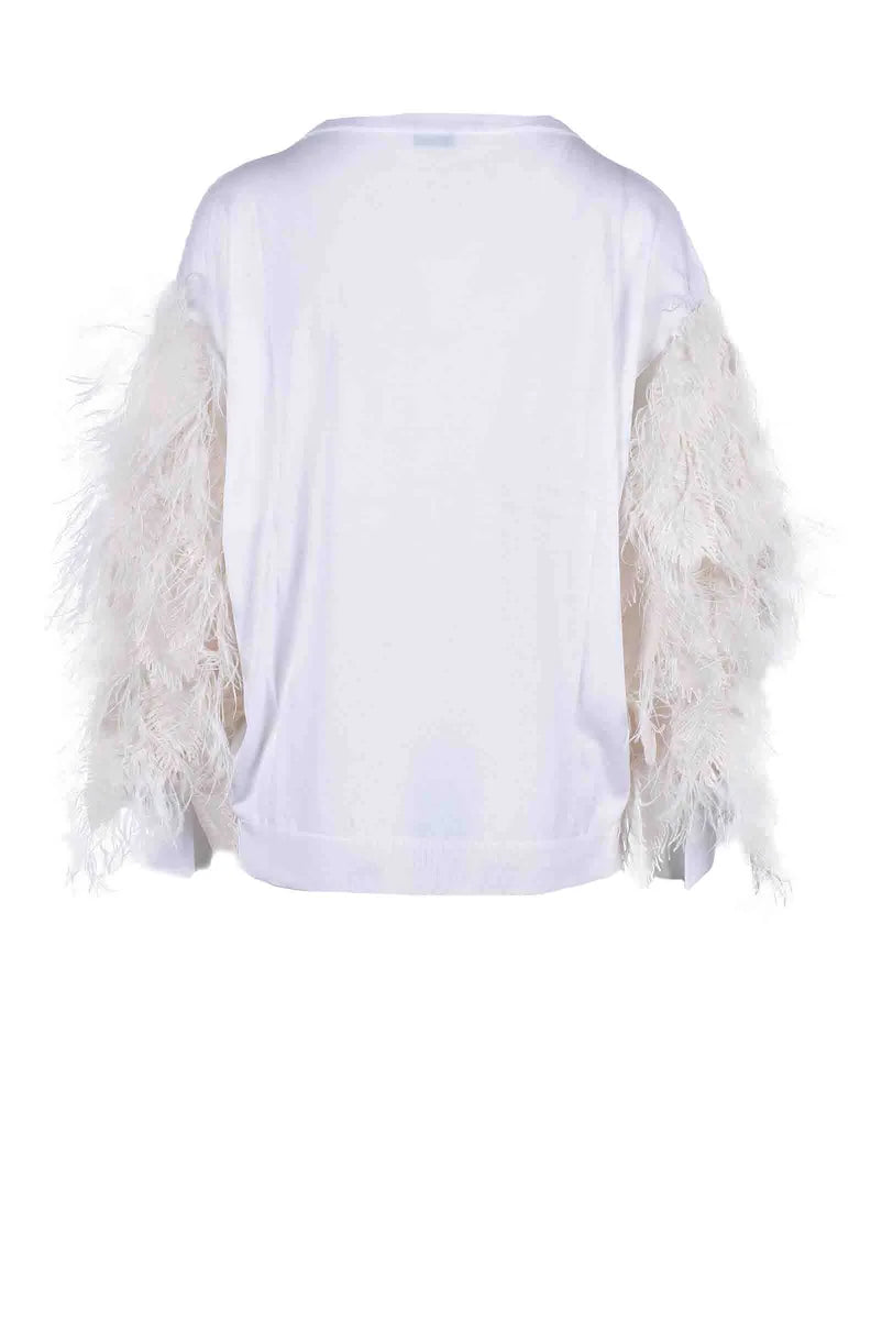 V-Neck Knit Top with Feathered Sleeves
