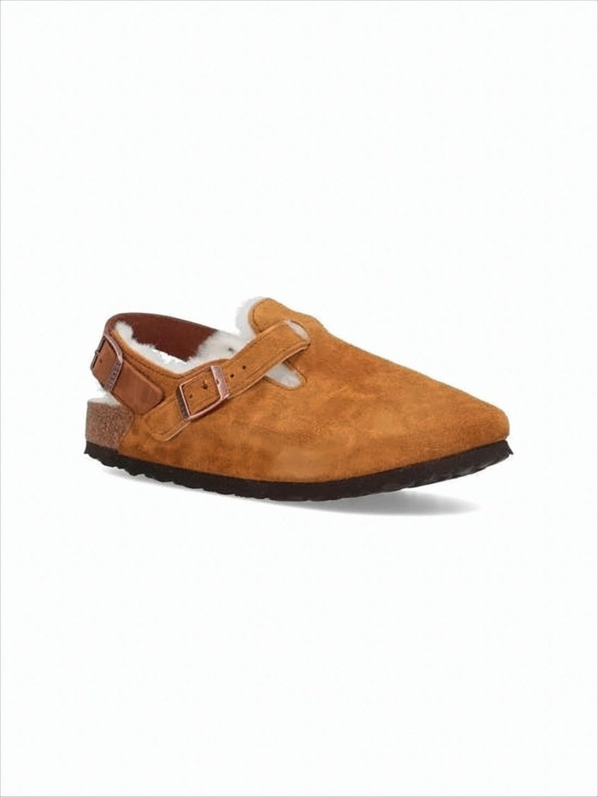 Suede Mule with Adjustable Strap and Shearling Lining