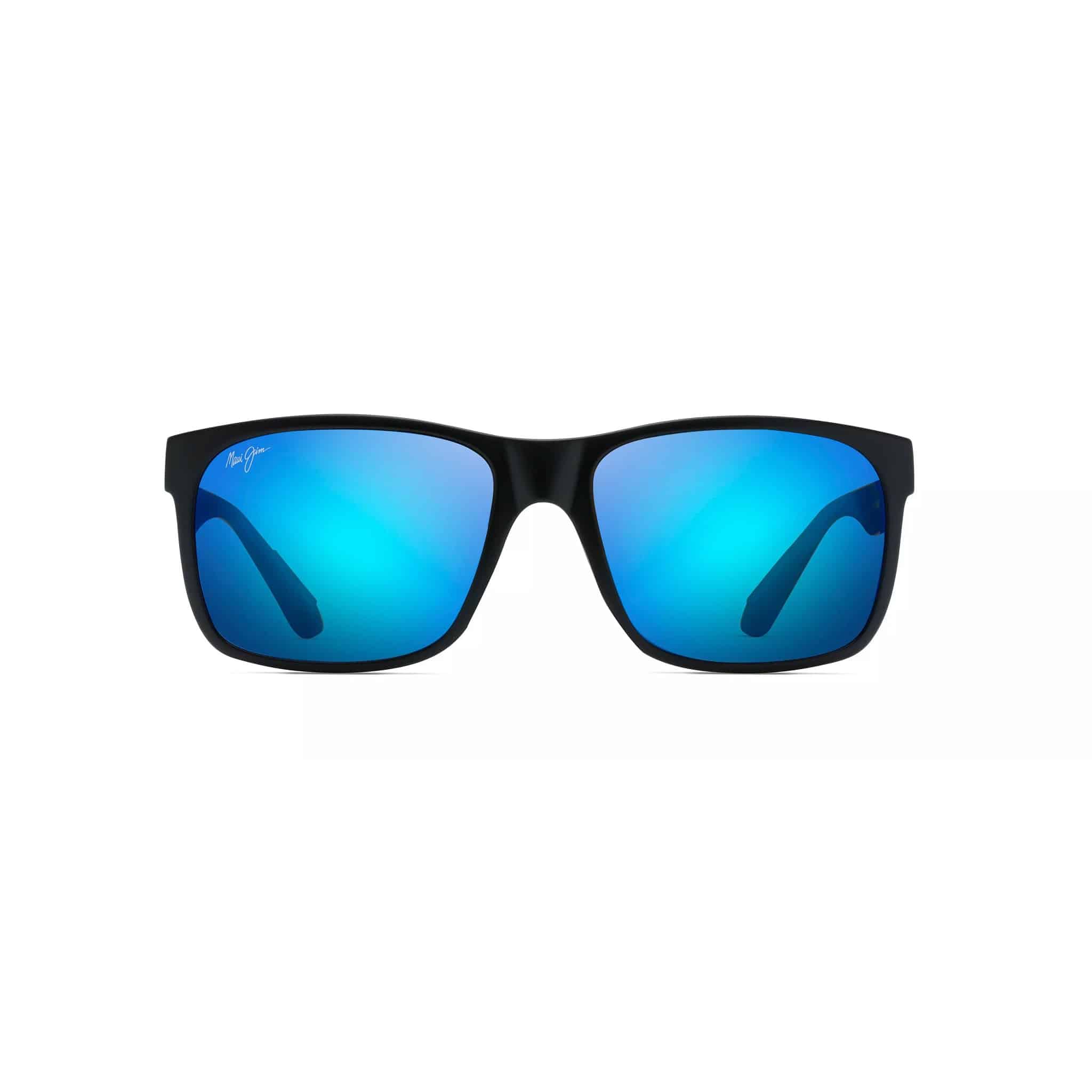 Red Sands Rectangular Frame Sunglasses in Matte Black with Blue Mirrored Lenses