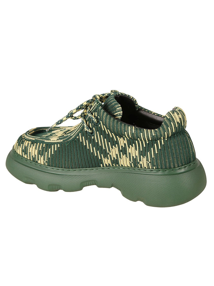 Textured Green And Beige Flat Shoes