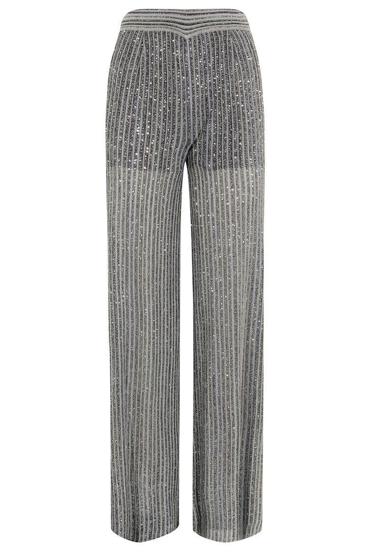 Straight-Leg Trousers With Sequined Vertical Stripes