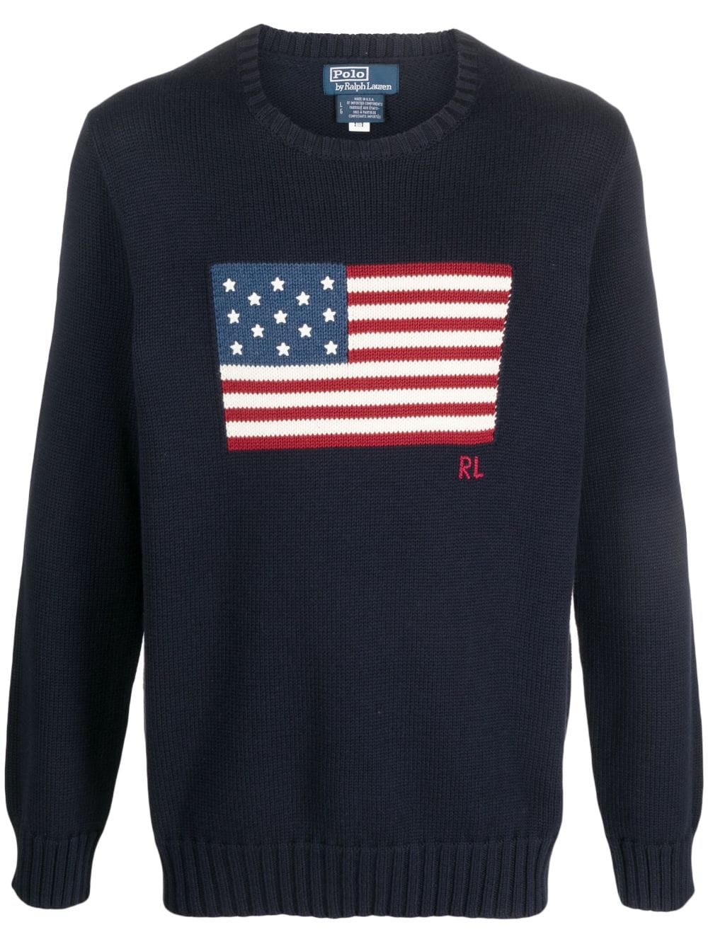 Navy Pullover Flag Motif Cotton Pullover
