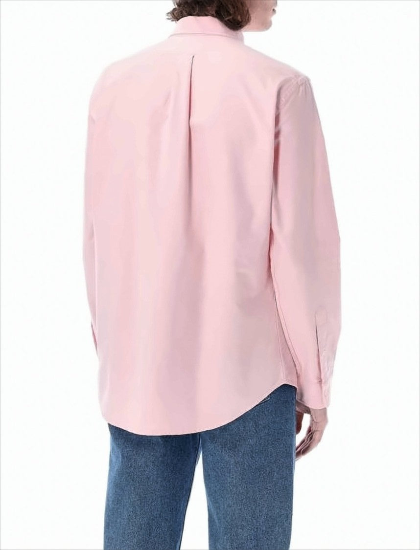 Soft Pink Long-Sleeve Button-Down Shirt With Relaxed Fit