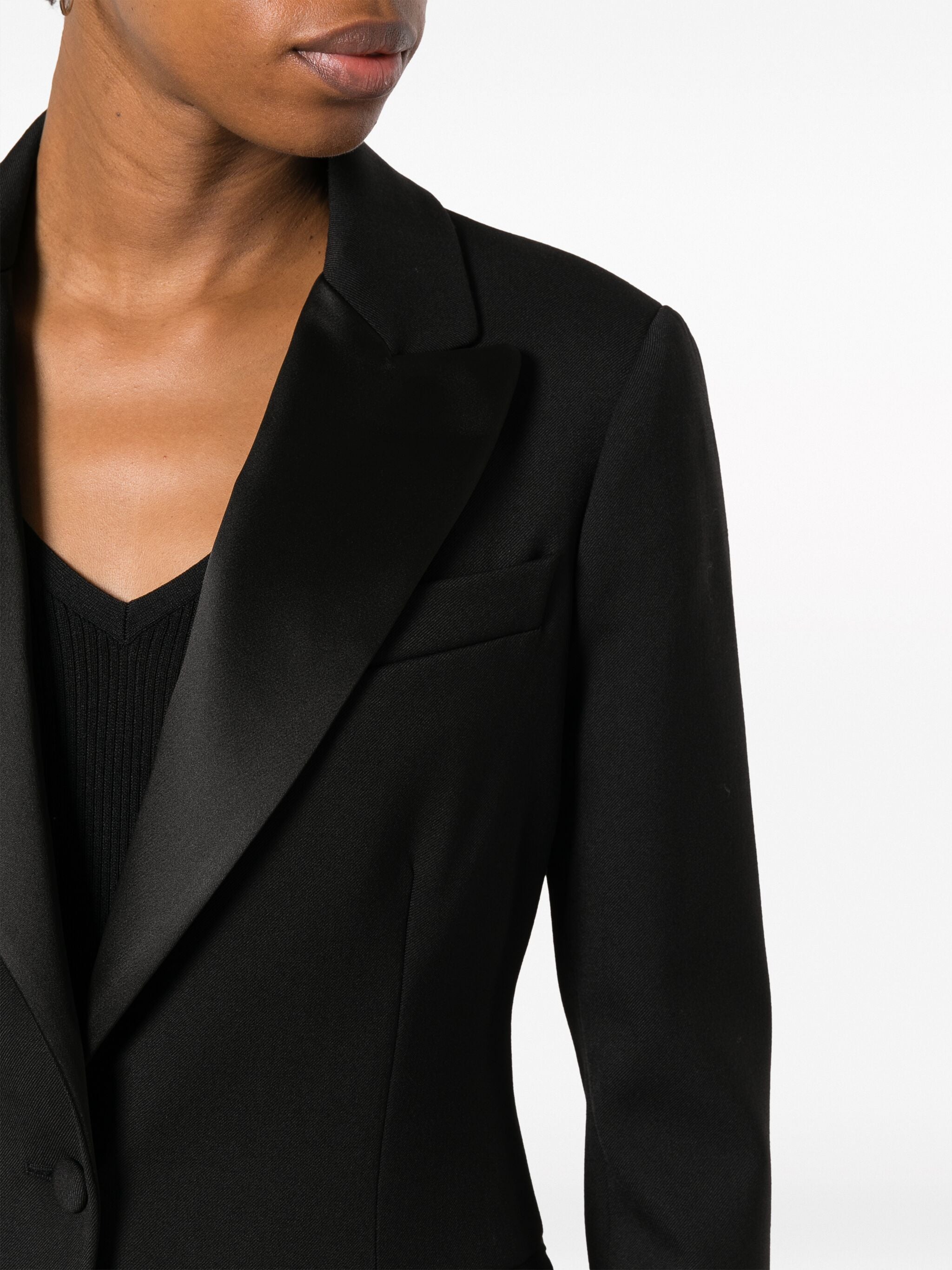 Black Tailored Textured Wool Blend Blazer