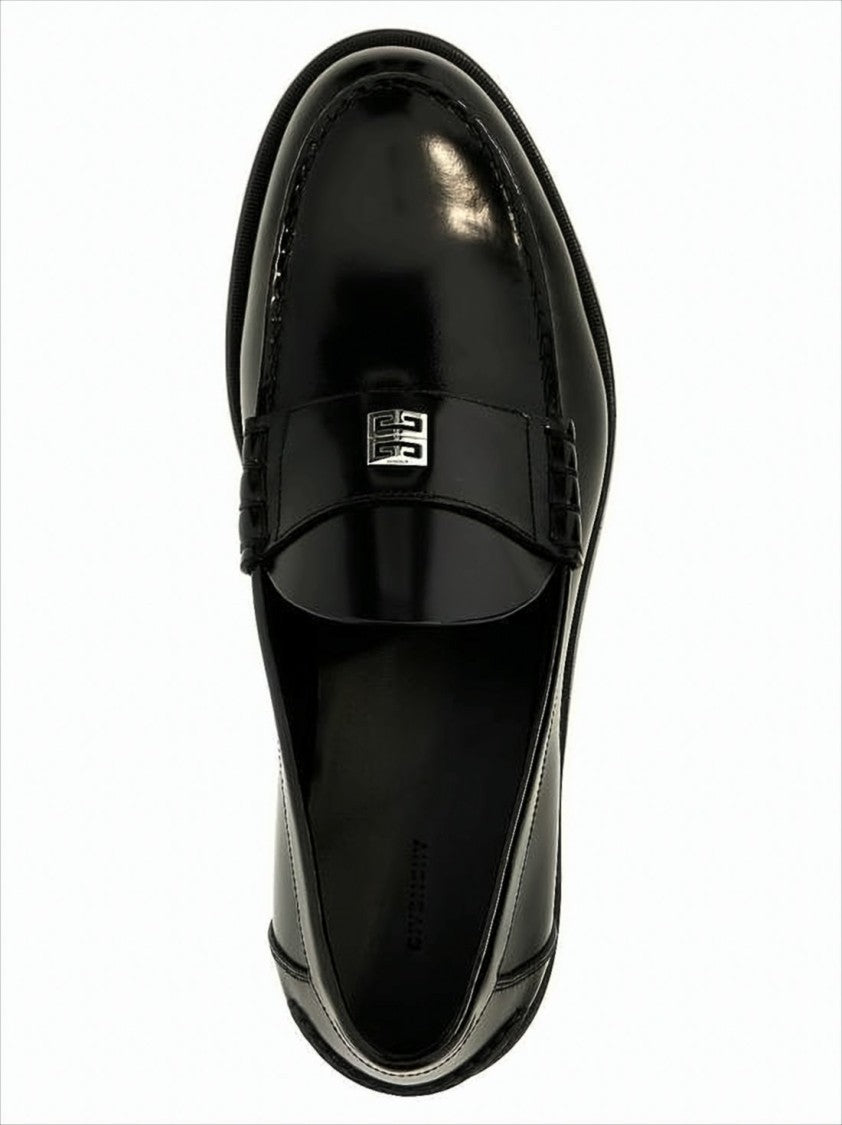 Polished Black Calf Leather Loafers with Iconic Emblem