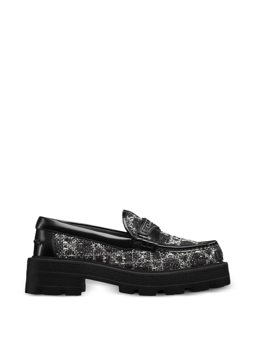 Flat Textured Tweed Leather Loafers