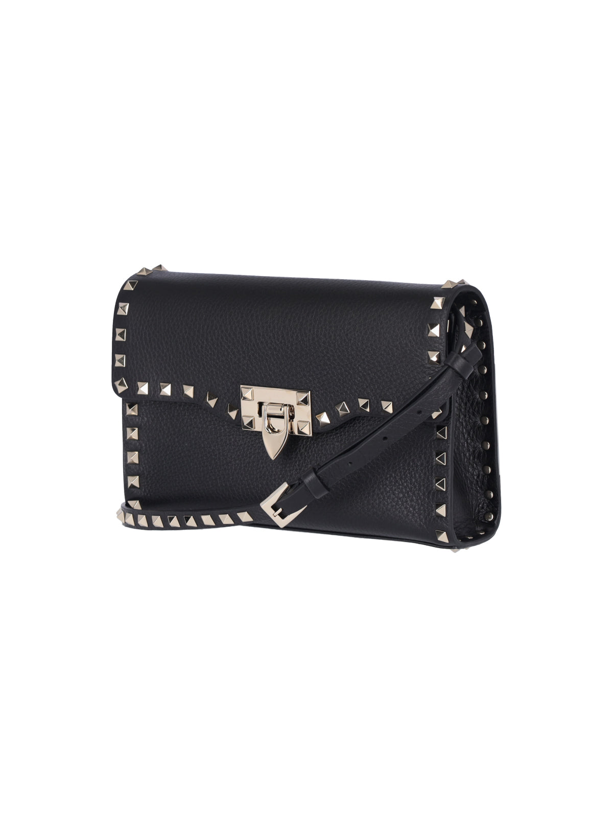 Rectangular Crossbody Bag in Black Hammered Leather