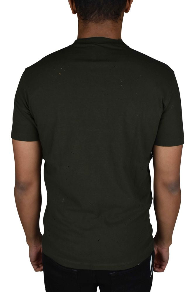 Distressed Khaki Green Cotton T-Shirt