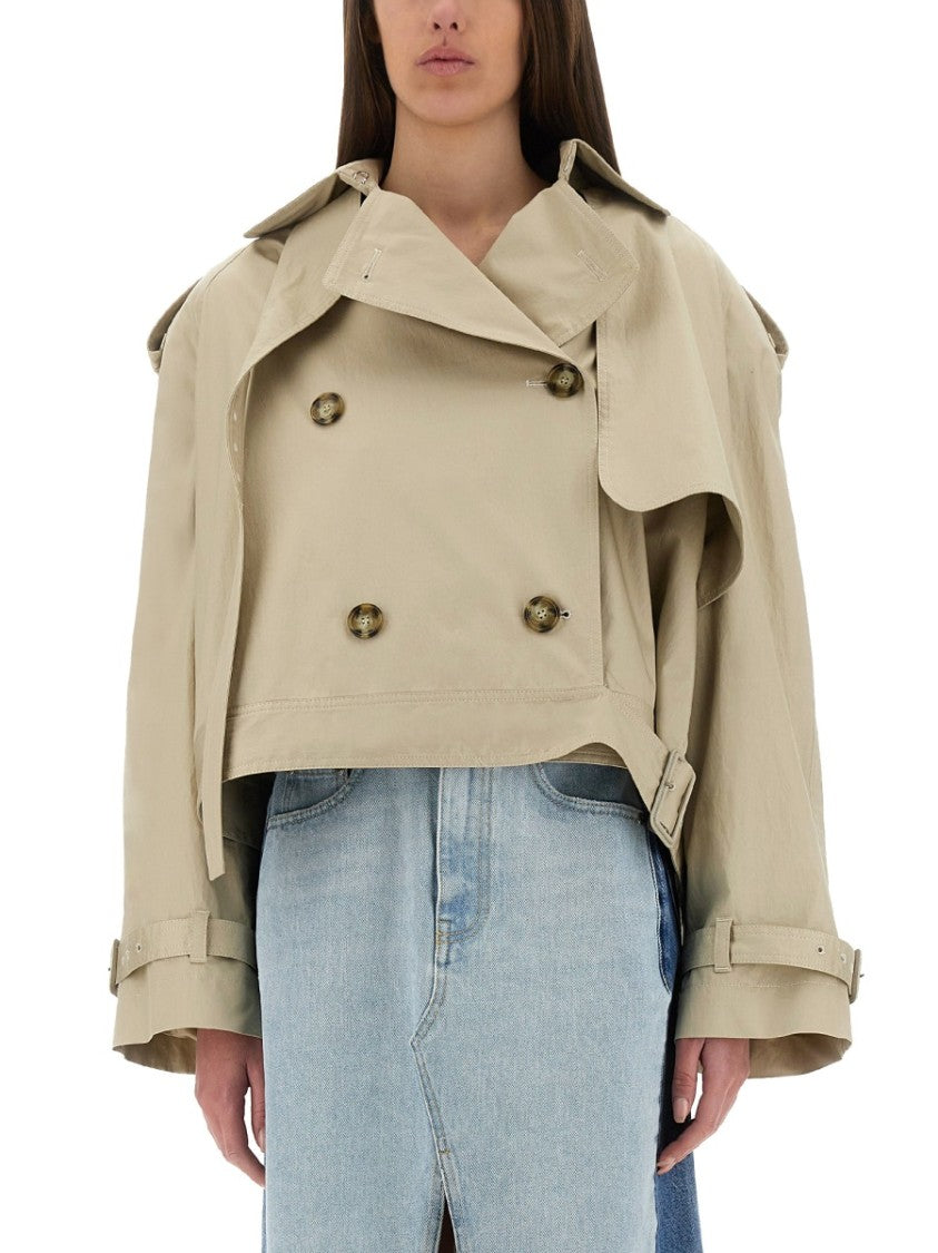 Cropped Double-Breasted Trench Coat With Belt