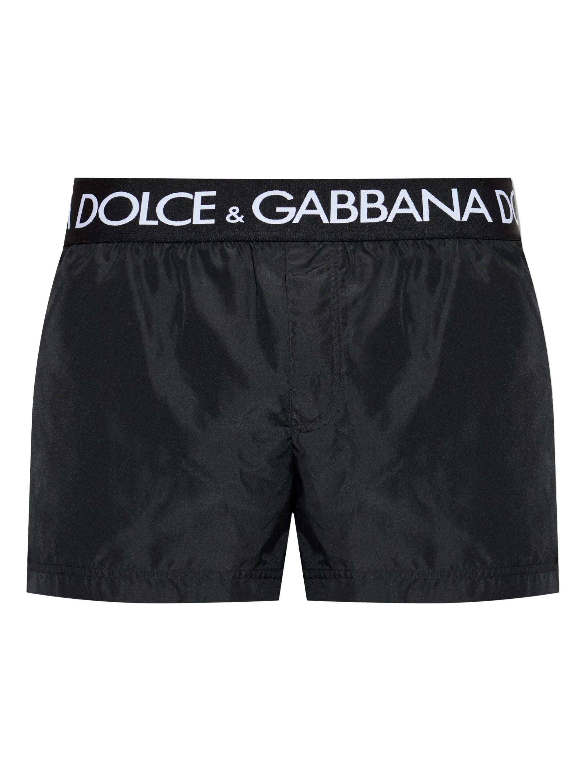 Black Fitted Logo Waistband Polyester Shorts
