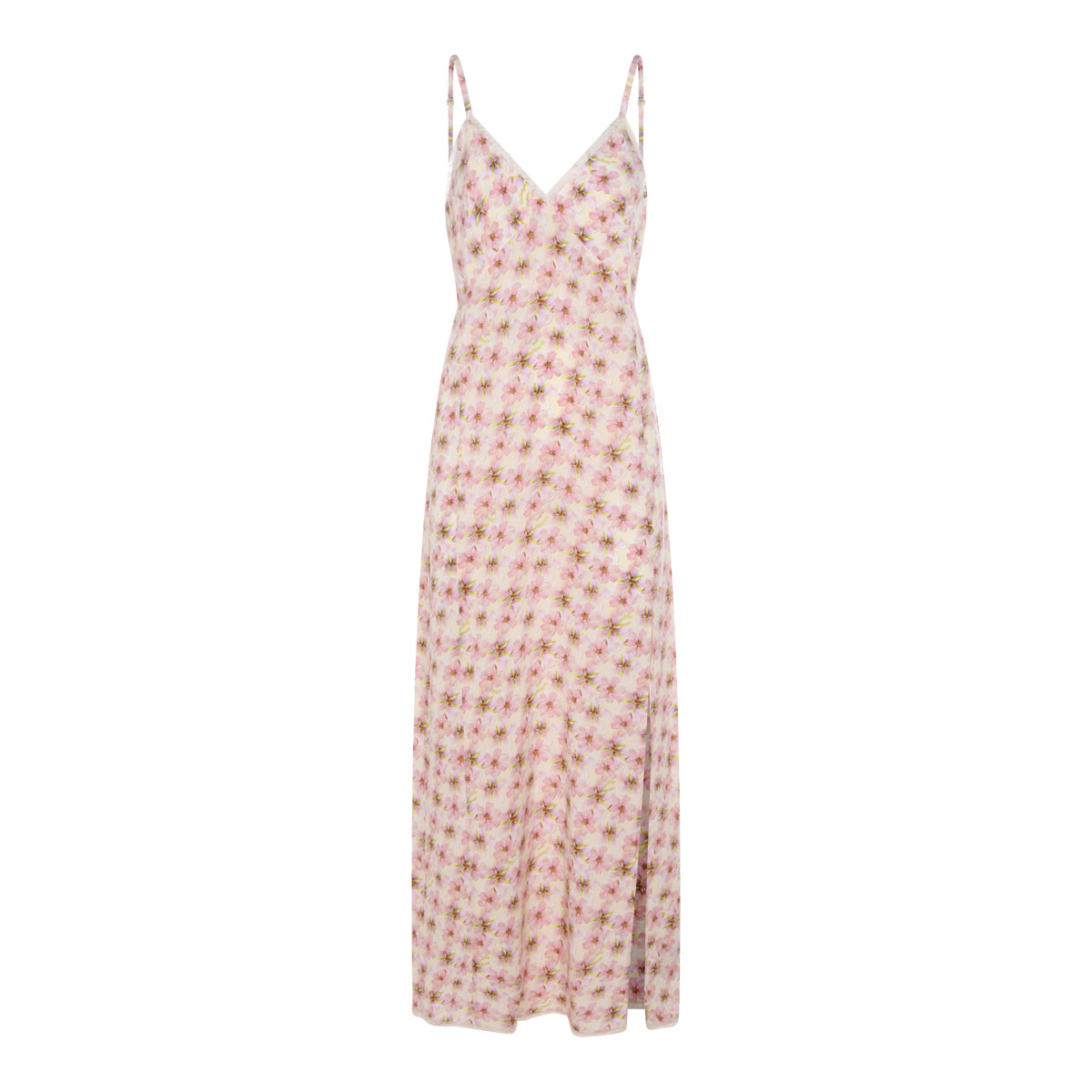 Pink Floral Viscose Midi Dress