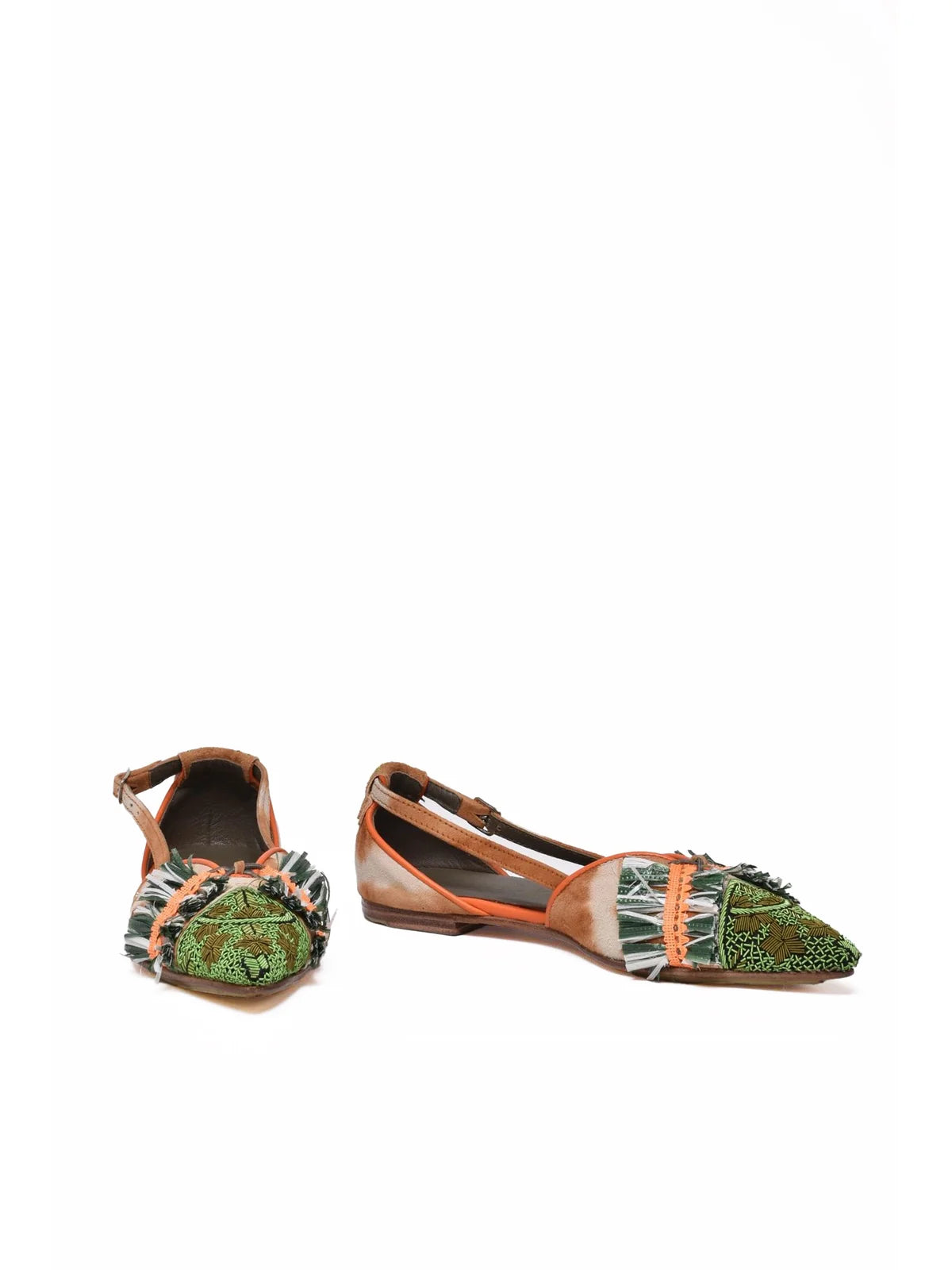 Green Orange Leather Sling-back Ballerina
