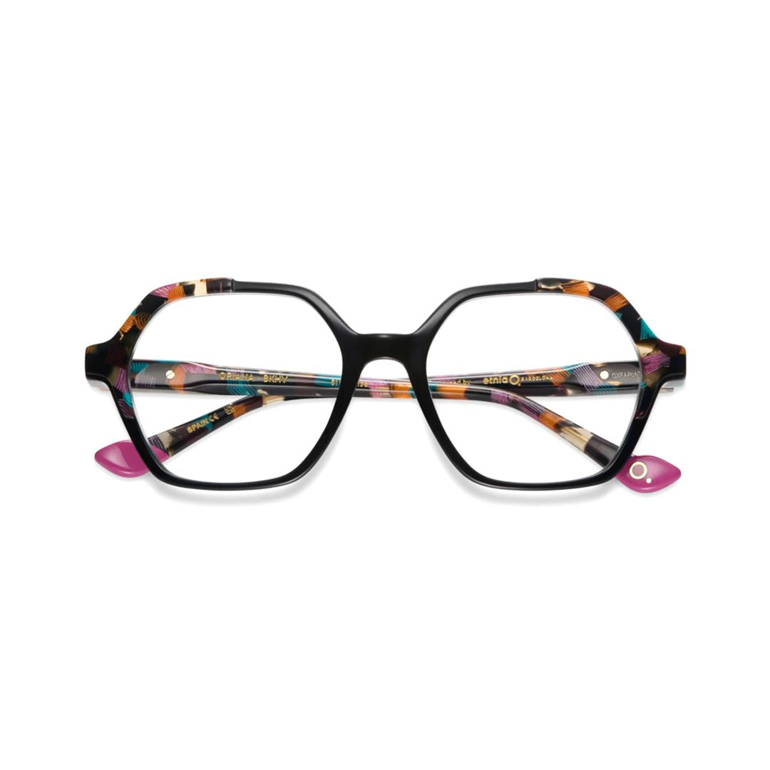 Oriana Geometric Frame Eyeglasses with Multicolored Temples