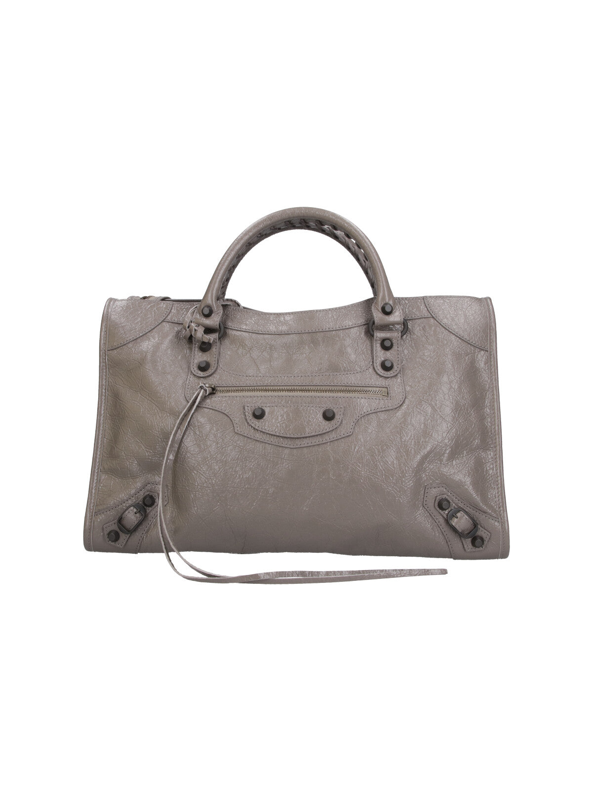 Rectangular Handbag in Textured Grey Leather